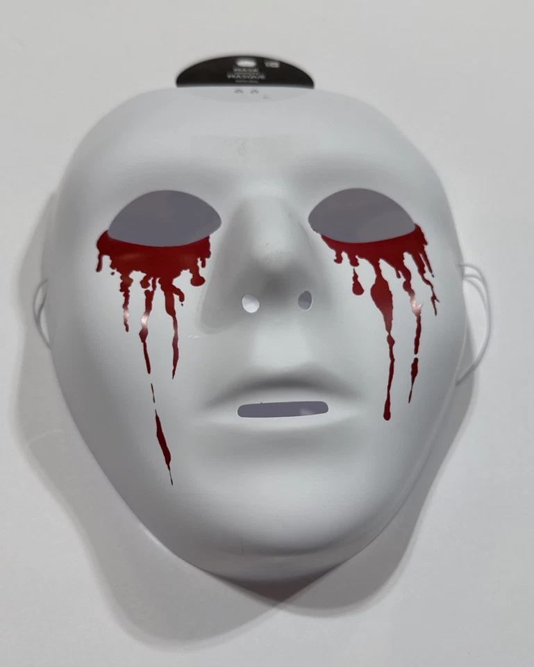 Vintage Bleeding Eyes Creepy Halloween White Mask Plastic - Image 1 of 3