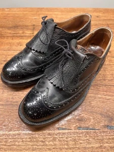 Grenson Black Leather Shoes Ghillie Brogues Size UK 7.5 hand made - Picture 1 of 12