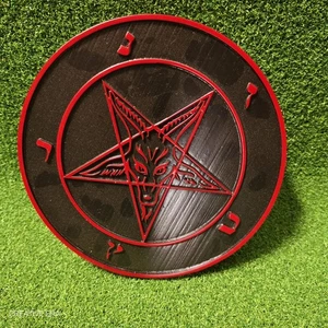 Baphomet Bloody Red Wooden Ash Tree Pentacle Home, presence in Any Room Decor - Picture 1 of 3