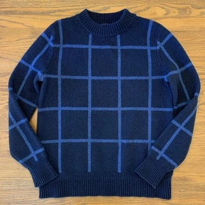 Pendleton Men's S Navy Blue 100% Lamb’s Wool Knit Pullover Sweater Windowpane - Picture 1 of 10