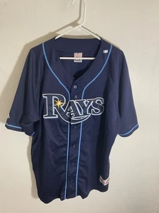 Neu Tampa Bay Rays Majestic Herren Trikot L dunkelblau mit hellblauen Akzenten Poly - Bild 1 von 5
