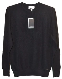 MENS M&S AUTOGRAPH COTTON MODAL CREW NECK RIBBED JUMPER SIZE LARGE BLACK - BNWT - Picture 1 of 4