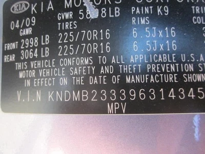 SEDONA    2009 Rear Seat Belts 39818 — 第 1/4 张图片