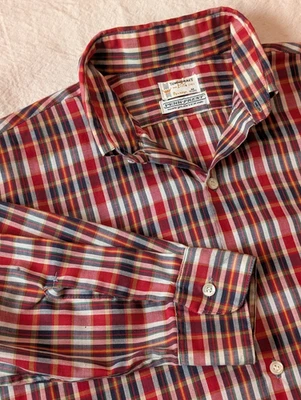 Penney's Towncraft VTG 60s Shadow Plaid Penn-Prest One Pocket Red Button Down MD - Image 1 of 4