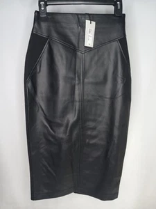 River Island Midirock Größe 4 (Taille 26") schwarz Kunstleder vorne gefüttert Reißverschluss - Bild 1 von 12