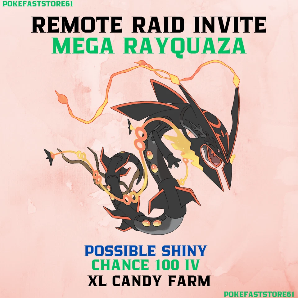 Mega Rayquaza Pokemon GO  Remote Raid Invite ✨XL Candy Farm✨Possible Shiny - Image 1 of 1