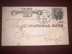 🏴☠️ US Postal #UX5 Card First National Bank Advertising 1880 Brooklyn NY - Picture 1 of 2