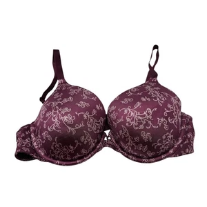 Vanity Fair Womens Sz 38C Classic T Shirt Bra Dark Mauve Purple Floral - Picture 1 of 4