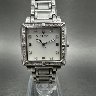Bulova Tank Watch Women 26mm MOP Dial Silver Tone Rectangle 96R107 New Battery - Image 1 of 4