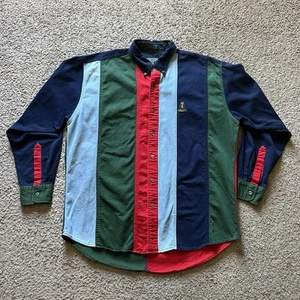 Vintage 90s Chaps Ralph Lauren Shirt Large Mens Colorblock Stripe Denim Western - Picture 1 of 7