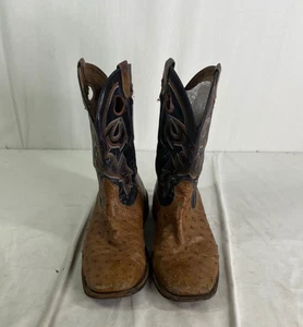 Unknown Brand Men's Black & Brown Quill Ostrich Square Toe Boots - Size 12 D - Picture 1 of 6