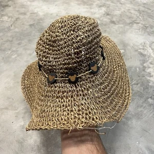 Disney Woven Straw Floppy Sun Hat Mickey Mouse Button Headband 1 Size READ DESC - Picture 1 of 5