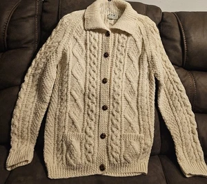 Vintage Irish Fisherman Cardigan Aran Hand Knit Wool Jumper Ireland K.A.M. Sz 40 - Picture 1 of 15