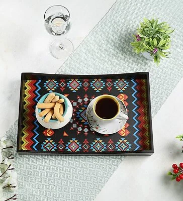 Geometric  Wood Large Rectangular Serving Tray - Image 1 of 4