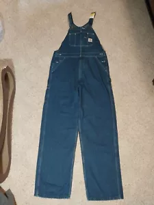 Carhartt Overalls Men's 38x32 Blue Denim R07-DST Workwear Carpenter Bibs Work - Picture 1 of 7