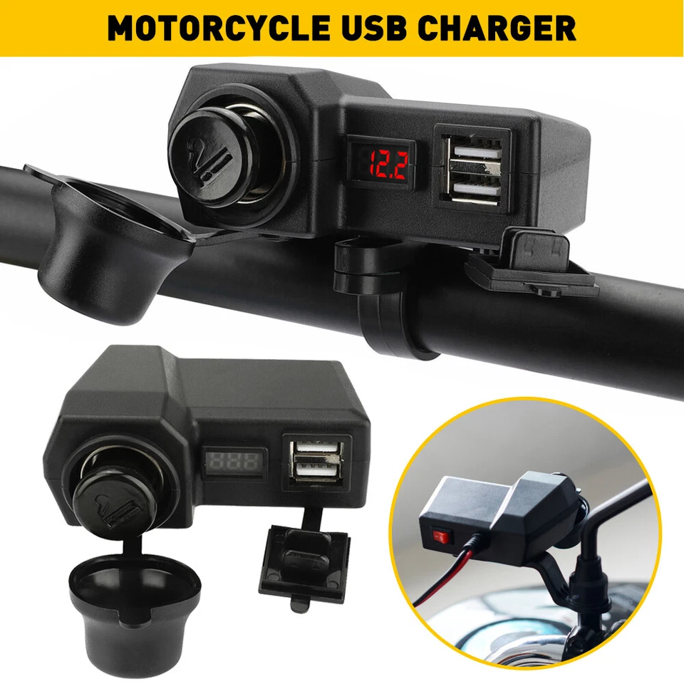 12V Waterproof Motorcycle Accessories Dual Charger USB Power Port Adapter Socket - Image 1 of 4