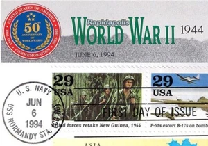 D-Day+50 USPS Commemorative Stamp Set Cancelled in Normandy France 6 June 1994 - Picture 1 of 5