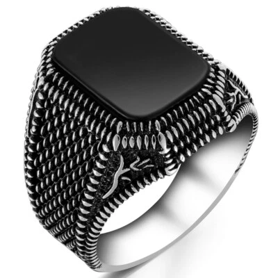 Solid 925 Sterling Silver Tulip Design Black Onyx Stone Men's Ring - Image 1 of 3