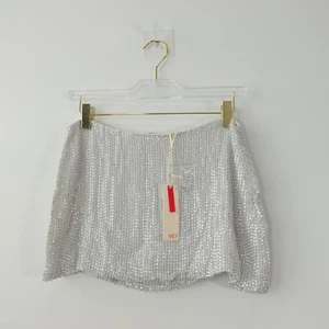 Sequin Party Mini Skirt XS Silver Sparkly Bead Lucite Club Glow Glam MLV Revolve - Picture 1 of 21