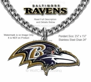 LARGE BALTIMORE RAVENS NECKLACE 24" Stainless Steel Chain NFL FOOTBALL Sports - Picture 1 of 16