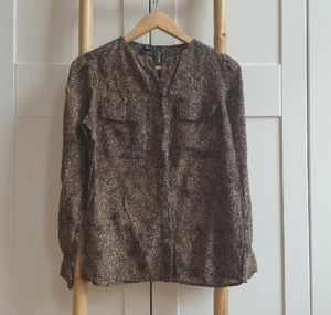 Mango Silk Crepe Blouse Brown S Small Smart Workwear Shirt Work Patterned - Picture 1 of 5