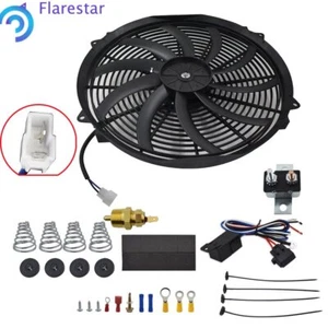 Ventilador Radiador Eléctrico 16" Alto 3000 CFM Termostato Interruptor Cableado Relé Kit Negro - Imagen 1 de 18