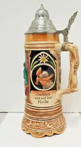 Vintage German Stein Hunting Dogs with Music Box 086M - Picture 1 of 4