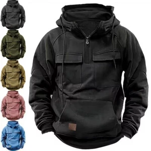 Reißverschluss Herren Taktische Hoodies Solide Warme Fleece Militär Sweatshirts - Bild 1 von 16