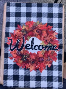 Welcome Autumn Banner. Harvest Wreath. 13 X 19 Inches. Window/ Door - Picture 1 of 1