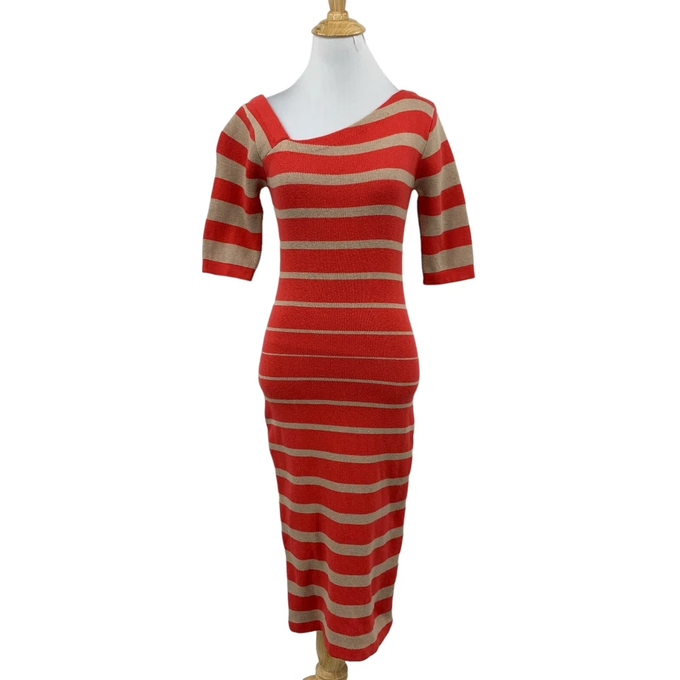 Vestido Tracy Reese Mujer S Pequeño Rayas Cuello Asimétrico Mezcla Seda Suéter Tejido Foto 1 de 4