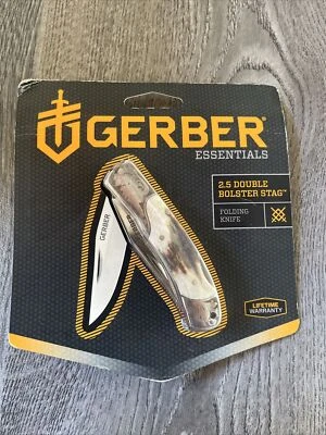 Navaja de Bolsillo Plegable Gerber Doble Refuerzo Mango Ciervo Gancho Clip Punta Nuevo de Lote Antiguo Foto 1 de 4