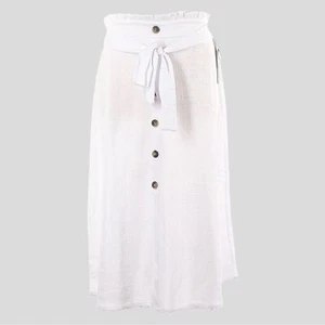 Soho weiß strukturiert hauchdünn Knopfleiste Paperbag Taille Midirock Größe L Neu mit Etikett - Bild 1 von 8