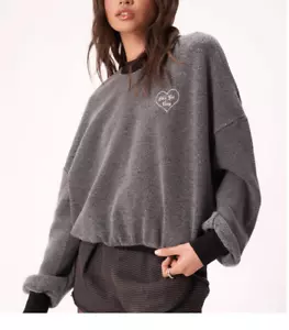 NEW Project Social T Women's Let's Get Cozy Fleece Sweatshirt Gray Black m/L - Picture 1 of 8