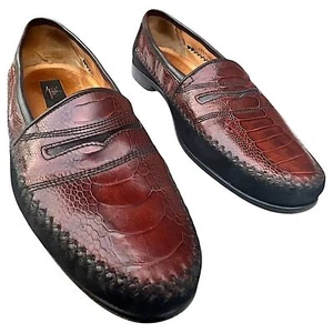Men's Zelli Italia Brown Ostrich Leather and Black Artisan Suede loafers Size 10 - Picture 1 of 15