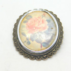 Thomas L Mott TLM bemalte Rose Blume Brosche Pin Vintage c1960 