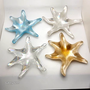 4 Starfish Plates Iridescent Akcam Turkish Art Glass Candy Nut Dish Handmade 7" - Picture 1 of 5