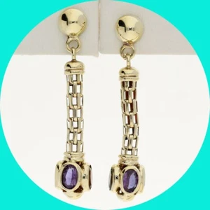 Natural Topaz Amethyst Peridot Citrine Dangle Drop Earrings 2.55CT 14K YG 1 3/4” - Picture 1 of 7