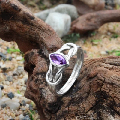Anel de pedra preciosa de nó celta ametista tamanho 4-15 SS símbolo de nó de prata esterlina - Imagem 1 de 4