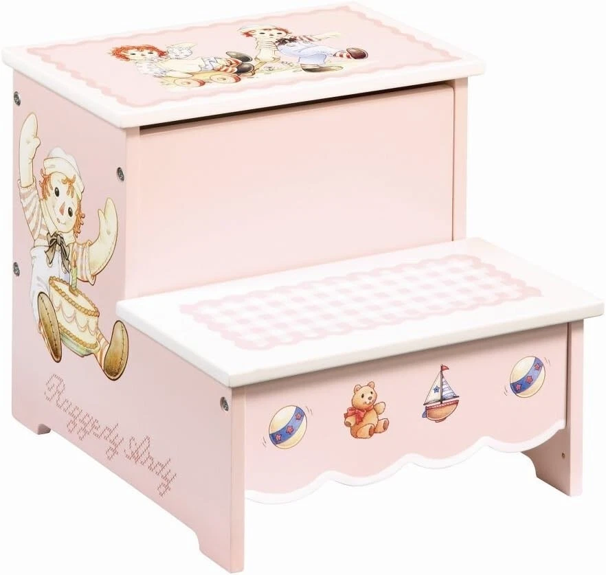 Новый розовый деревянный табурет для хранения игрушек для девочек ясельного возраста Raggedy Ann - Изображение 1 из 1