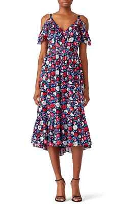 "Vestido Midi Floral Margarida" Kate Spade New York Azul, Rosa e Branco Seda", Tamanho 4 - Imagem 1 de 4