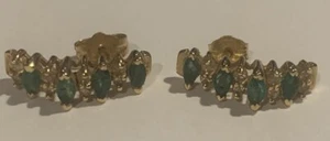 14k BH Emerald Stud Earrings - Picture 1 of 6