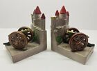 Vintage Royal Sealy Castle And Cannon Ceramic Bookends 5.25" Tall