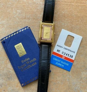 LADIES' AUTHENTIC CREDIT SUISSE 1 GRAM 999.9 FINE GOLD WATCH WITH DIAMOND - Picture 1 of 13
