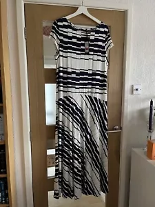M&S Dress Sz 18 Autograph Maxi Navy White Stripe Lined BNWT - Picture 1 of 5