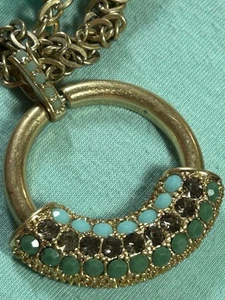 Lia Sophia Mirage Faux Turquoise Rhinestone Gold Long Necklace Costume Pendant - Picture 1 of 3