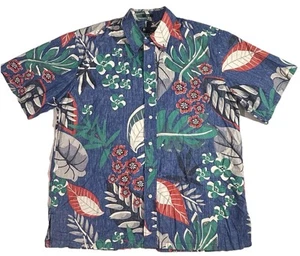 Reyn Spooner Mens Hawaiian Floral Button Up Shirt sz L LARGE Classic Fit Blue - Picture 1 of 6