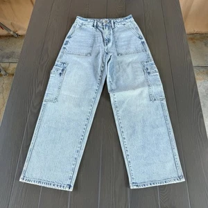 Jeans Flying Monkey Cargo Boyfriend donna 26 blu larghi vita alta denim elasticizzato - Foto 1 di 12