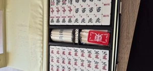 Mahjong Spiel, Lederkoffer Blau,Rarität, Koffer Geöffnet, Steine In Folie NEU - Bild 1 von 4
