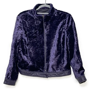 Purple Crushed Velvet Zip Up Bomber Jacket - Picture 1 of 4