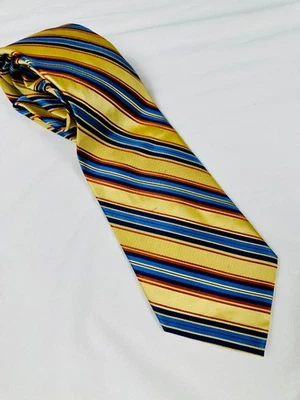 Corbata Stafford Executive 100 % seda amarilla azul roja a rayas clásica de negocios Foto 1 de 4